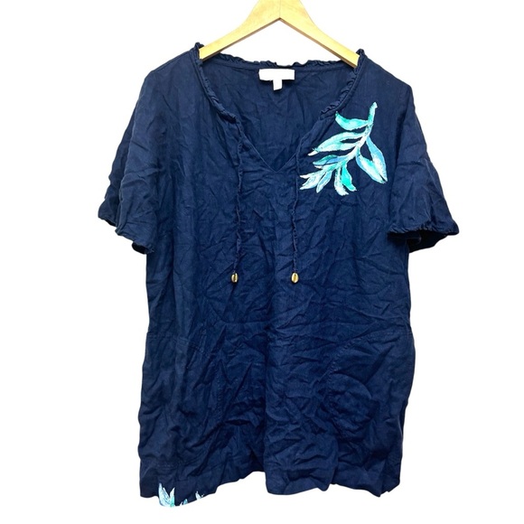 Susan Graver Soleil Linen Printed Coverup - Picture 2 of 11